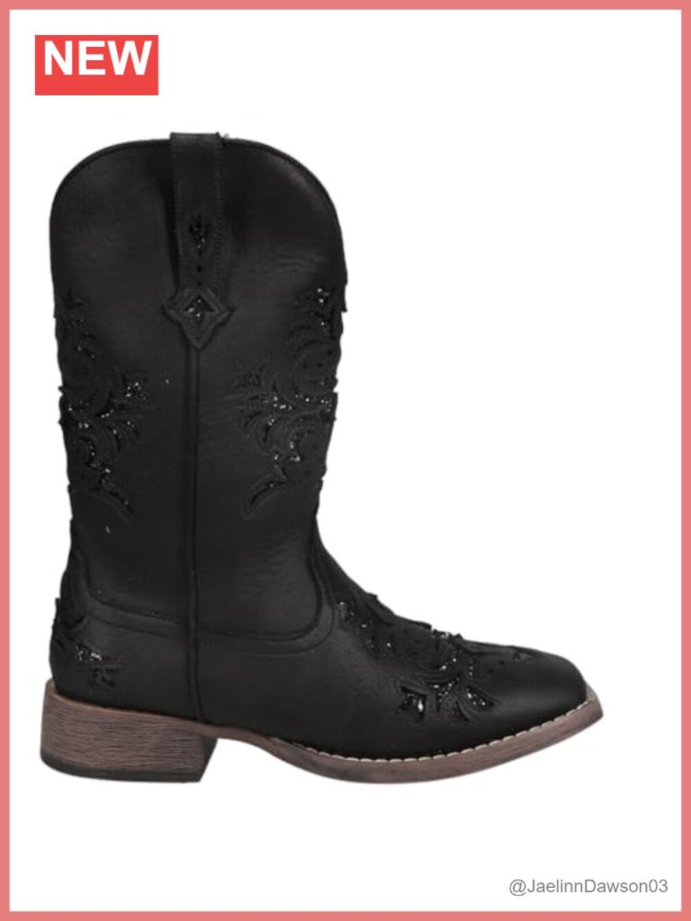 Roper Kennedy Glitter Tooled Inlay Square Toe Pull On Casual Mid Calf Boots